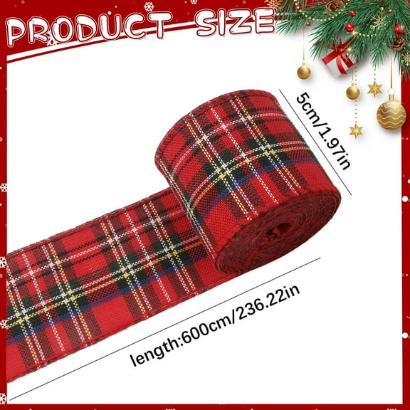 Christmas Ribbon Wired, Plaid Ribbon, Wired Edge Wrapping Ribbon, Red and Green Plaid Christmas Ribbon Wired for Christmas Tree, Bow Making, Wreath Making, Holiday Decorations