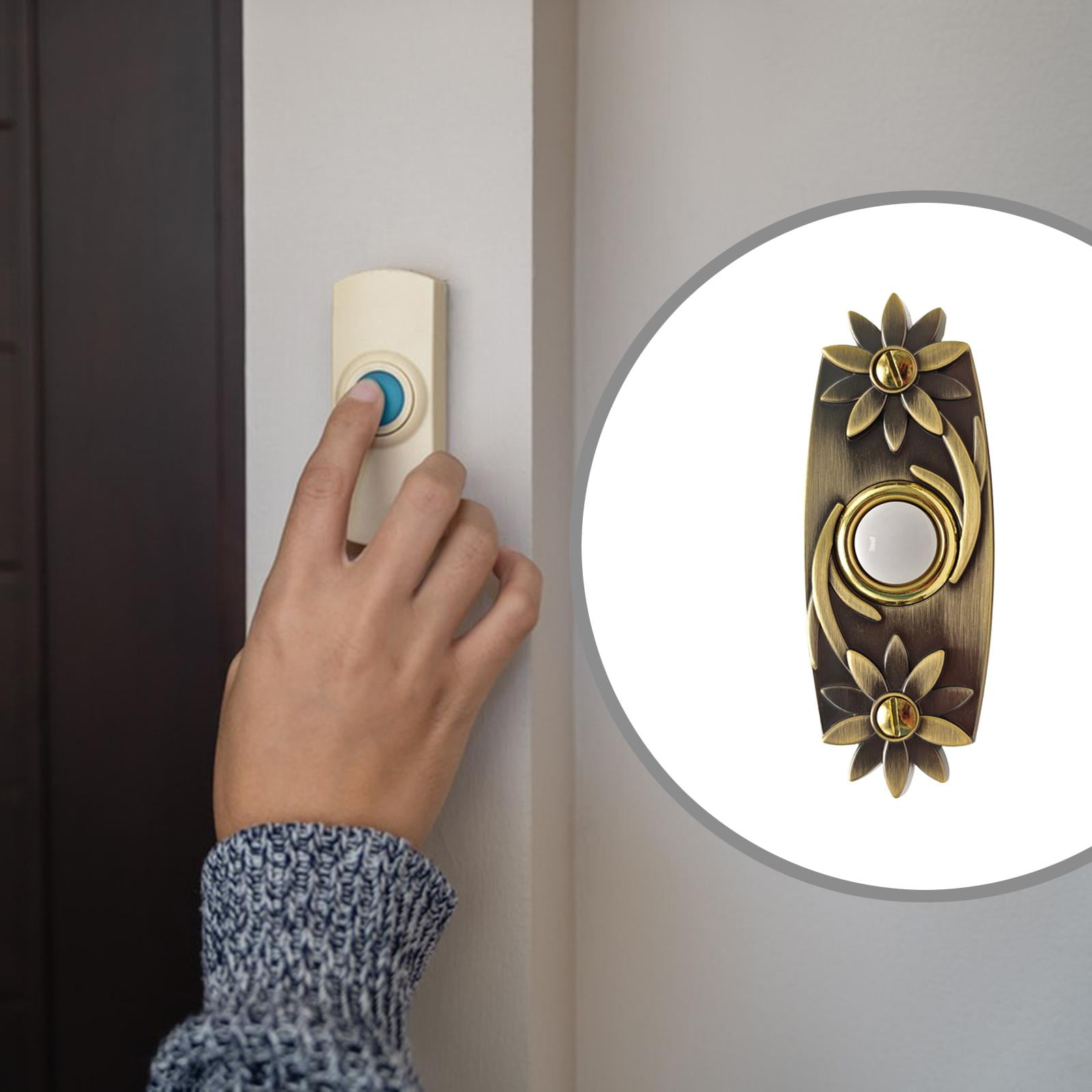 Doorbell Button Wired Replacement Retro Design Decorative Brass Door Opener Button LED Light for Residential Use