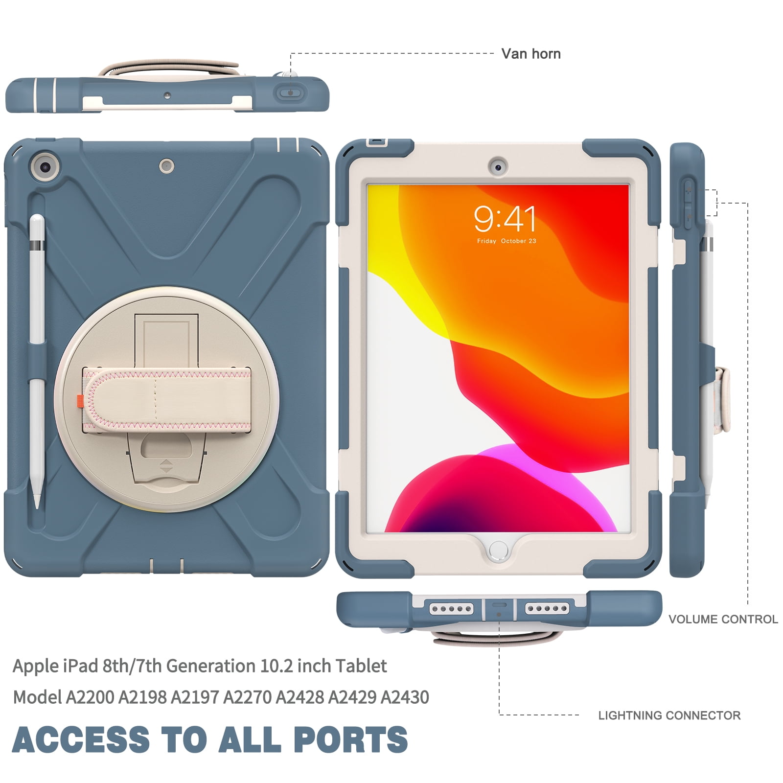Allytech iPad 10.2" 8th 7th Generation Case with Screen Protector, Heavy Duty Protection Rugged Kids Friendly Shockproof Kickstand Pencil Holder Case Cover for Apple iPad 10.2 2020/2019,Blue