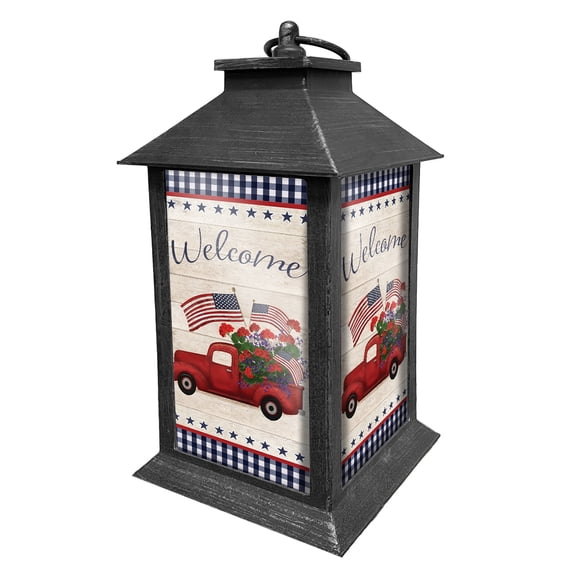Briarwood Lane Summer Lantern 13.5" x 5.5" x 5.5" Stars and Stripes Truck For Summer Lantern