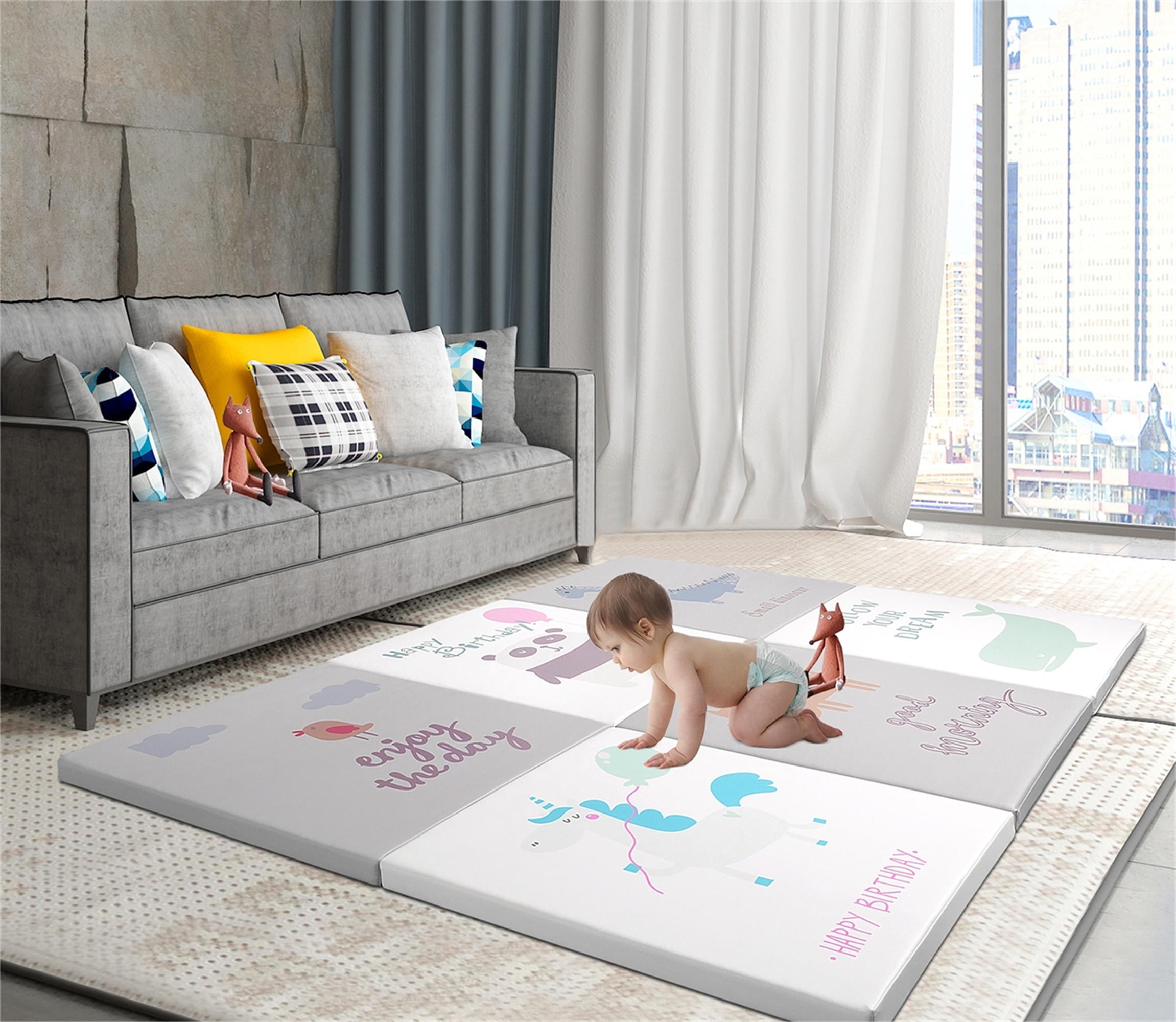 Tapis De Jeu Pour Bebe De 1 57 Pouces D Epaisseur Tapis De Jeu En Mousse Pliable Tapis De Jeu De Pepiniere Impermeable Rampant Walmart Canada