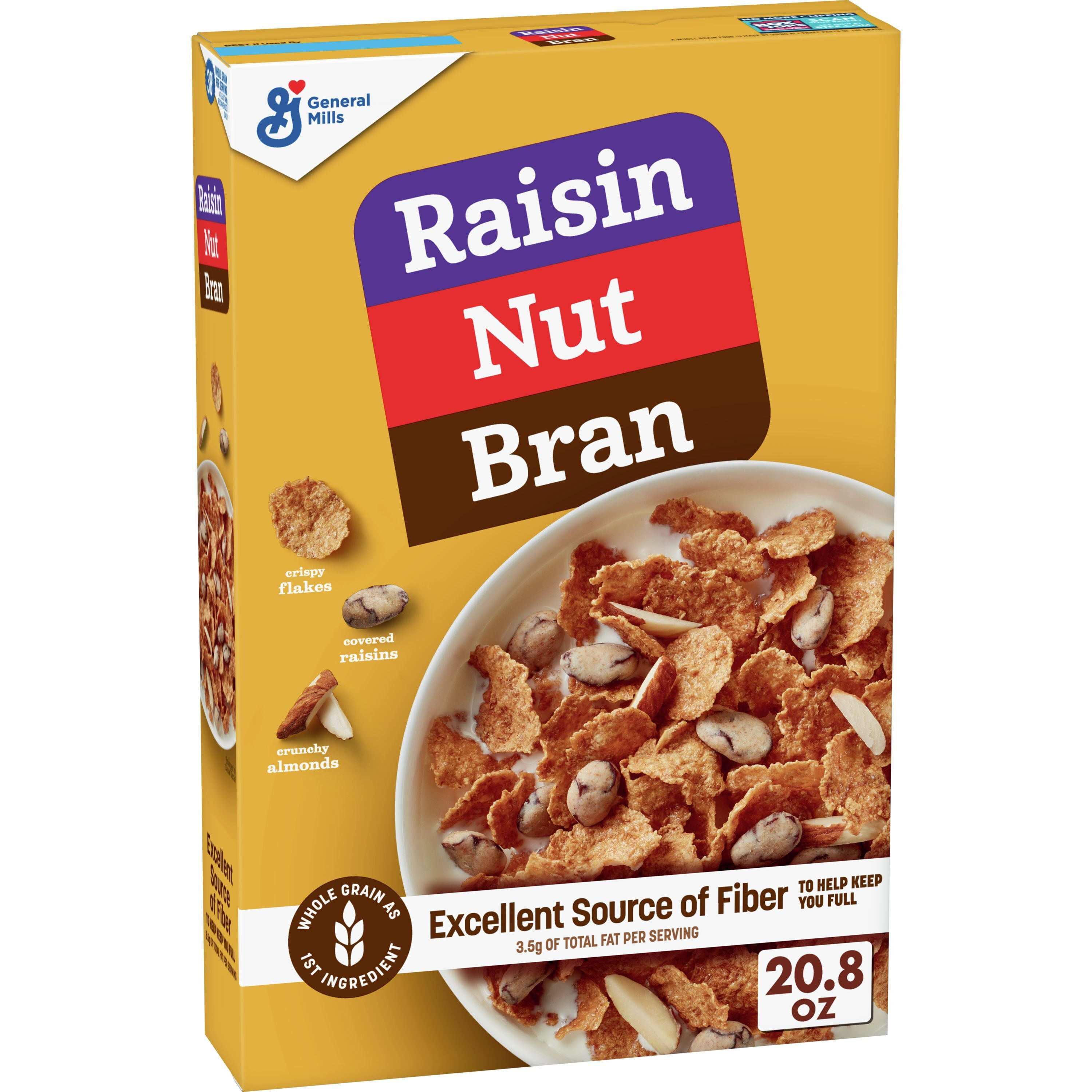 Raisin Nut Bran Breakfast Cereal, Coated Raisins, Almonds, Excellent Source Fiber, 20.8 oz