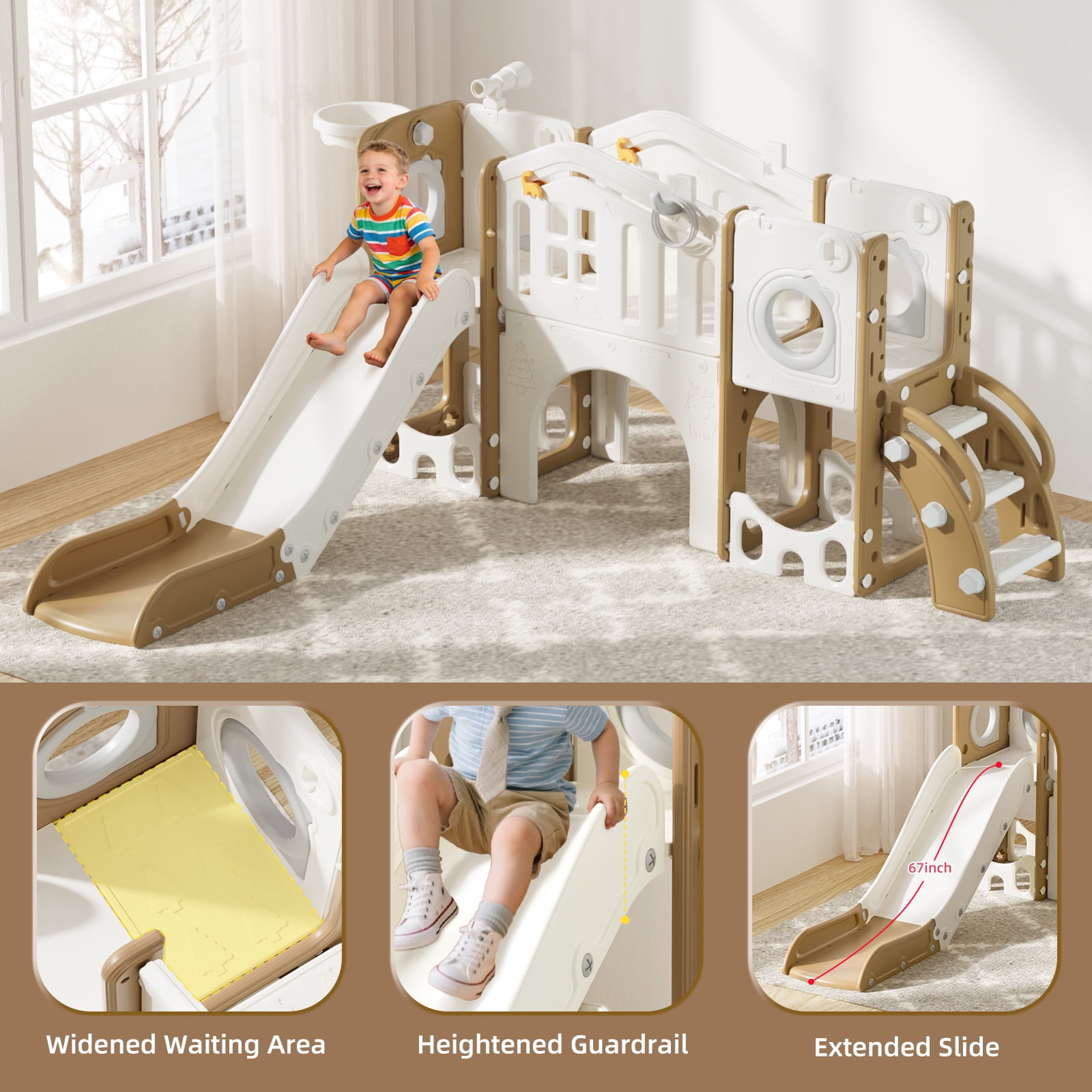 XJD 11 in 1 Toddler Slide PlaySet for kids indoor/outdoor for Toddlers Age 1-3, Coffee