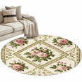 thumbnail image 2 of Boho Pink Floral Round Area Rug 4 FT, Non Slip Indoor Outdoor Rug, Spring Vintage Flower Green Leaf Washable Soft Circular Carpet Non-Shedding Floor Mat for Coffee Table Nursery Foyer Balcony, 2 of 8