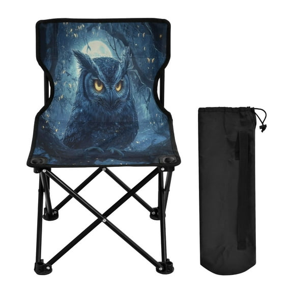 WOBOGO Owl in The Moonlight Pattern Camping Chair Convenient Four Corner Backrest Folding Stool Can Hold Up to 220lbs