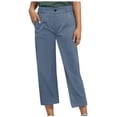 thumbnail image 2 of Danhjin Sky Blue Cargo Pants for Women High Waisted Straight Casual Pants Baggy Stretchy Wide Leg Streetwear Travel Hiking Pants, 2 of 7