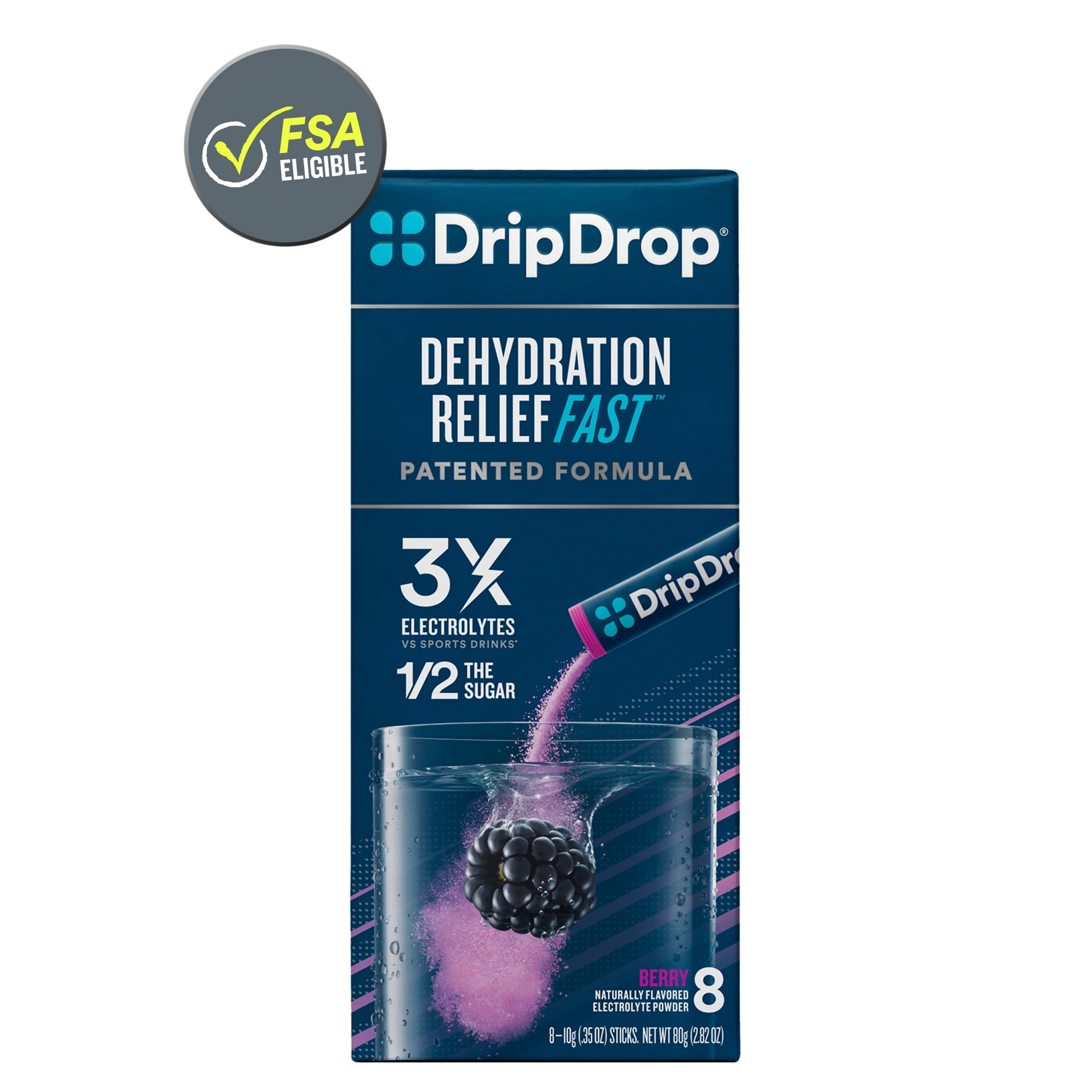 DripDrop Electrolyte Hydration Powder Sticks, Berry, 10g Sticks, 8 Count  (HSA/FSA Approved) - Walmart.com
