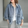 thumbnail image 4 of Veste en Jean Surdimensionnée Femme Veste en Jean Femme Chandail à Capuchon Veste en Jean Unisexe à Manches Longues Veste en Jean Femme Bleu Ciel P, 4 of 6