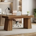 thumbnail image 4 of 55 Inches Home Office Desk, Mid-Century Modern Executive Desk, Wooden Computer Desk, 4 of 5