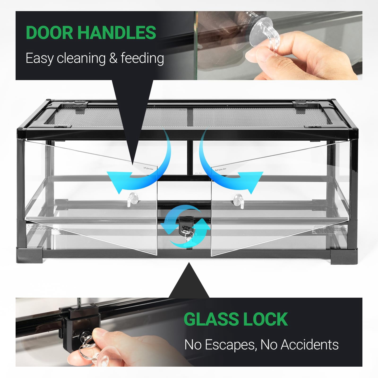 ECOSUB Tempered Glass Reptile Tank, 30" x 12" x 12" with Top Screen Ventilation & Water-Holding Bottom 20 Gallon