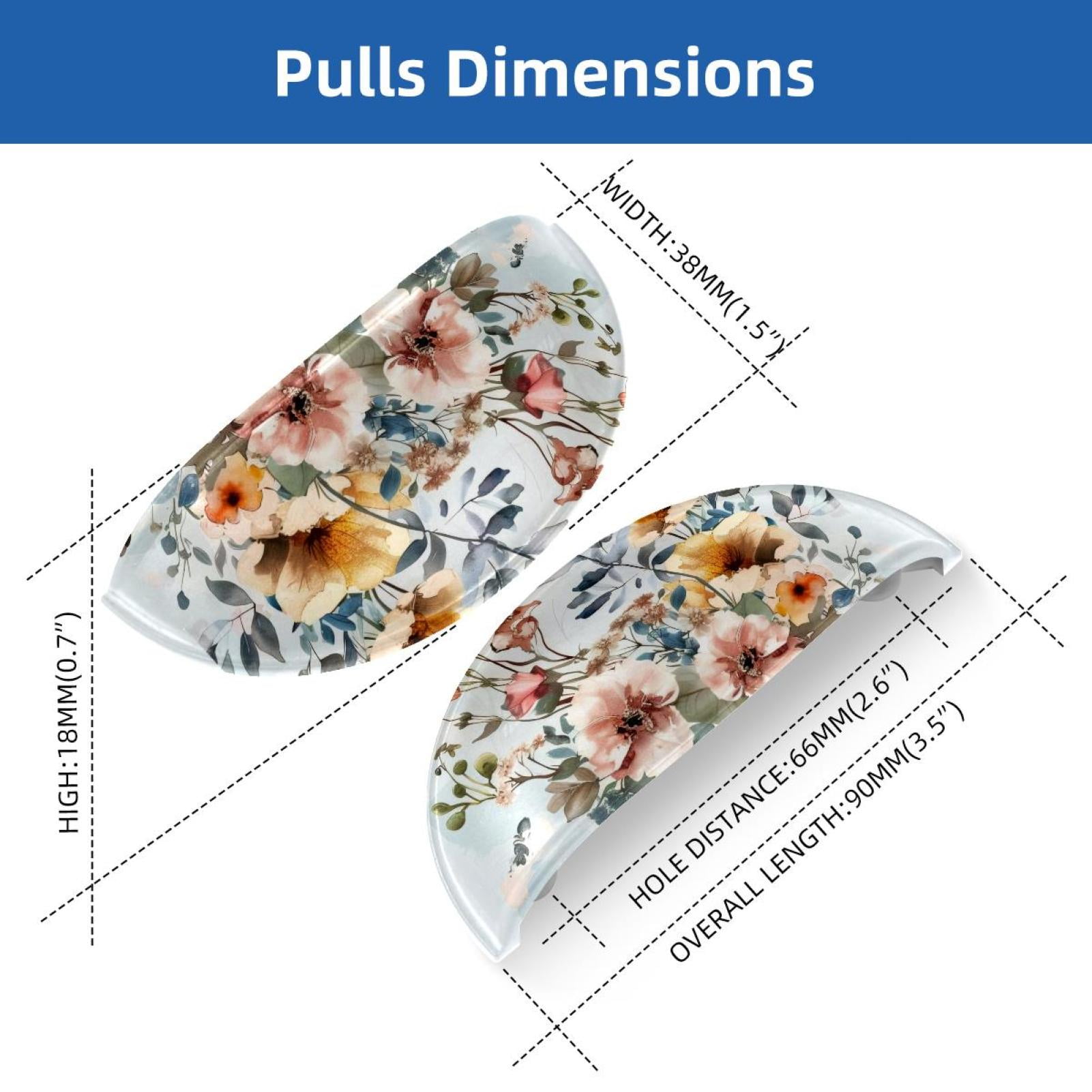 PhooArto 6 Pcs Cup Drawer Pulls, Watercolor Flowers Floral Shell Shape Handles Cabinet Knobs for Dresser Cupboard Closet Wardrobe with Screws
