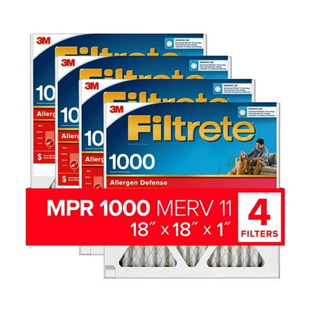 Filtrete by 3M 18x18x1  MERV 11  Allergen Defense HVAC Furnace Air Filter  1000 MPR  4 Filters