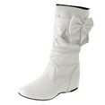 thumbnail image 1 of WEAIXIMIUNG Bottines en Suède Brun Foncé pour Femmes Rétro Femmes Strass Nœud Papillon à Talons Bas Bottes Mi-Mollet Bout Rond Chaussures, 1 of 5
