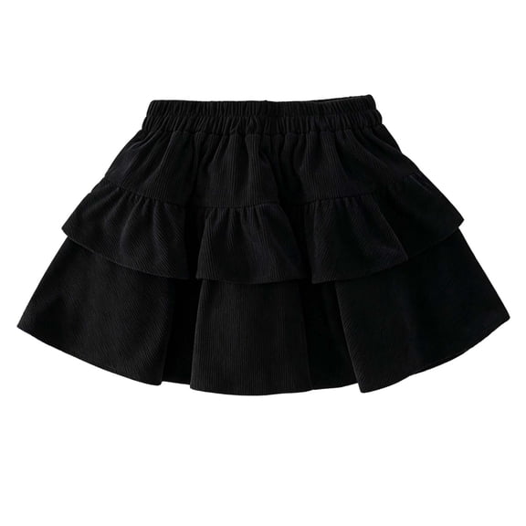 Girls Corduroy Mini Skirt - Fall Elastic Waist Pleated Skirts - Casual Versatile Flowy Tiered Ruffle Skirt,7-8 Years
