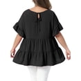 thumbnail image 3 of Agnes Orinda Women's Plus Size Easter Tops Swiss Dots Back Tie Crew Neck Ruffle Short Sleeve Tiered Hem Summer Casual Blouses 4X Black, 3 of 6