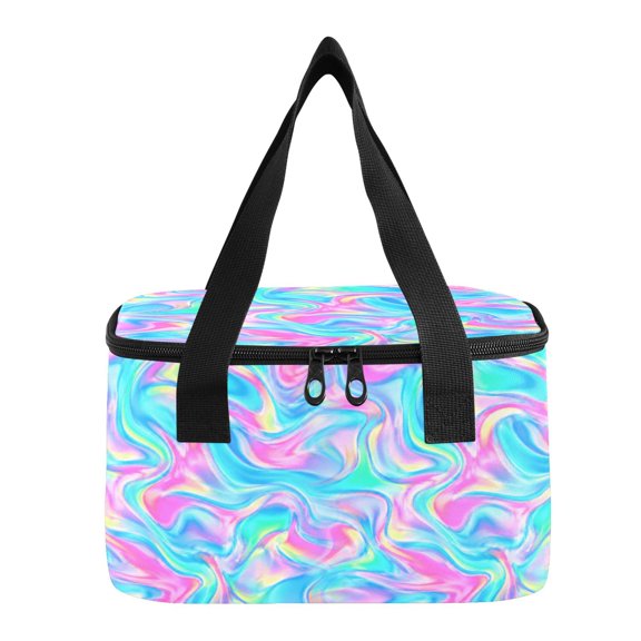 6L Insulated Lunch Bag Square Handheld Cooler Tote Vibrant Abstract Fluid Waves Reusable Thermal Bag with Polyester & Aluminum Lining for Work Picnic Travel