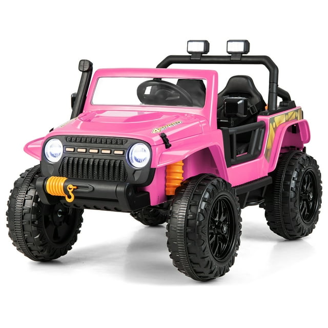 Costway 12V 10AH Parent-Child Ride On Truck Car Remote Trunk w/ LED Light & Music Pink