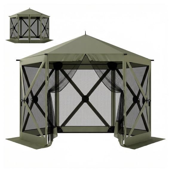 Pop Up Gazebo 10x11 ft Screen Tent, Portable Camping Canopy with Netting, Instant Setup Outdoor Shelter Dark Green