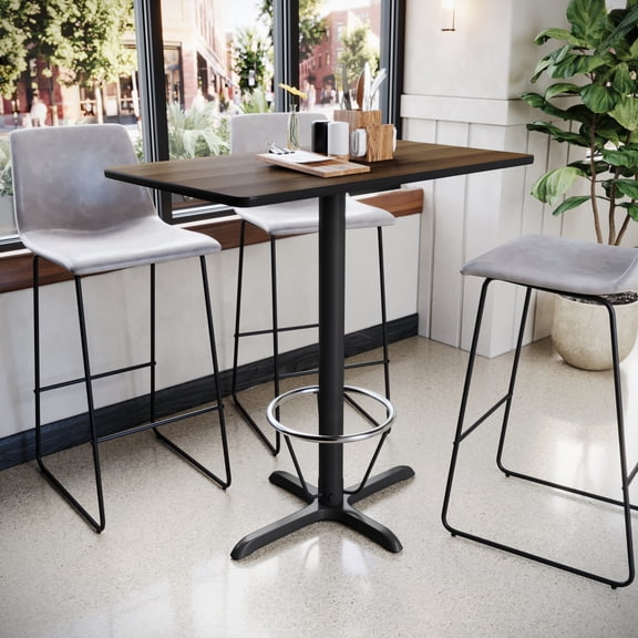 Emma   Oliver 24"x42" Walnut Laminate Bar Table Top-23.5"x29.5" Base/Foot Ring