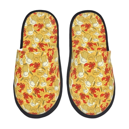 Balery Beer And Crawfish Slient Indoor Furry Fleece Comfort House Shoes Soft Non-Slip Home Shoes Cotton slippers House Slippers-- Medium