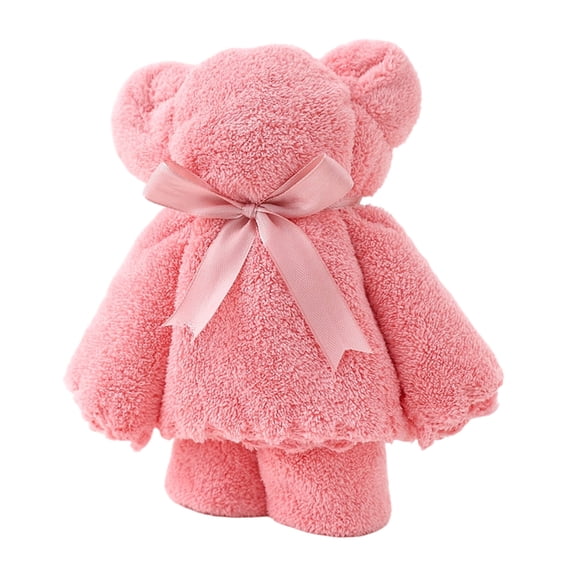 Anhility Bear Bath Towel Gift, Foldable Bear Towel, Soft Coral Fleece Quick Day Hand Towels, Gift for Wedding Graduation Valentine's Day Birthday Souvenir, 29.52x13.77 in (Pink)
