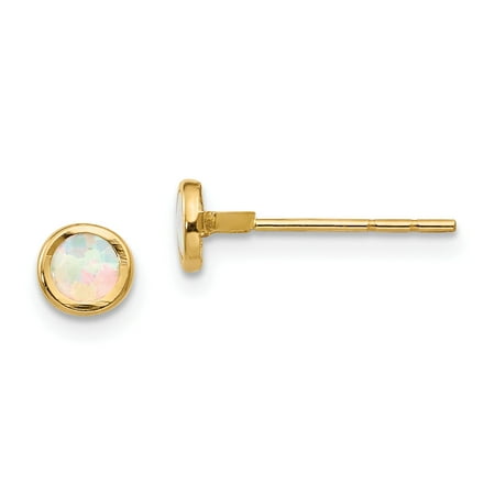 14kt Yellow Gold Lab Created Opal Bezel Post Stud Earrings Fine Jewelry For Women Gift