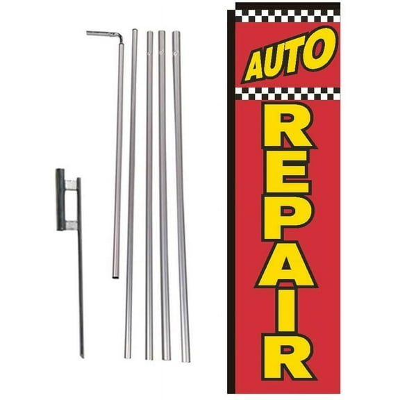 Auto Repair Rectangle Feather Banner Flag with Pole Kit and Ground Spike for Outdoor Advertising, Large Signs for Auto Service and Repair Businesses