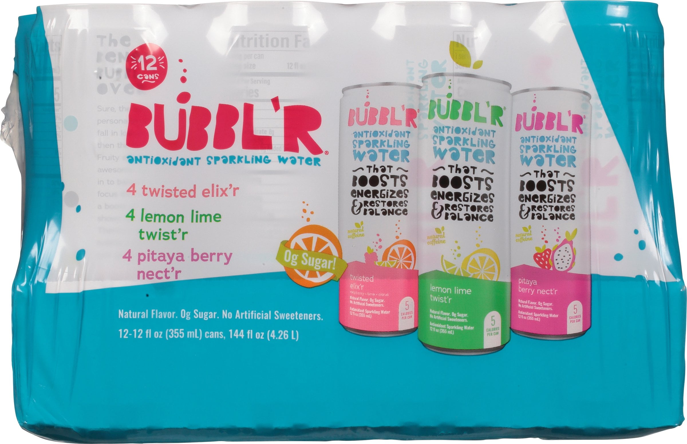Bubbl'r Antioxidant Sparkling Water Variety Pack -- 12 fl oz Each / Pack of 12