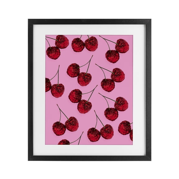 Stupell Industries Glam Glitter Glam Cherries Pattern Black Framed Print Under Glass, 13 x 16, by LISH Creative