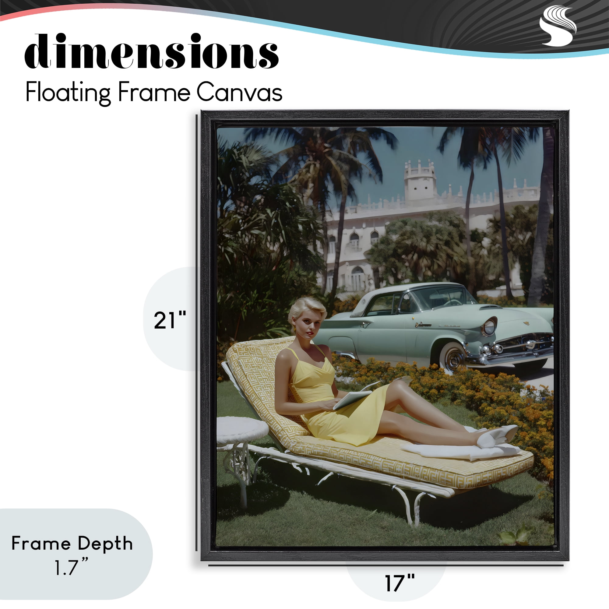 Stupell Industries Vintage Sunbathing Woman Black Framed Floater Canvas Wall Art, design by Franklyn Gregory
