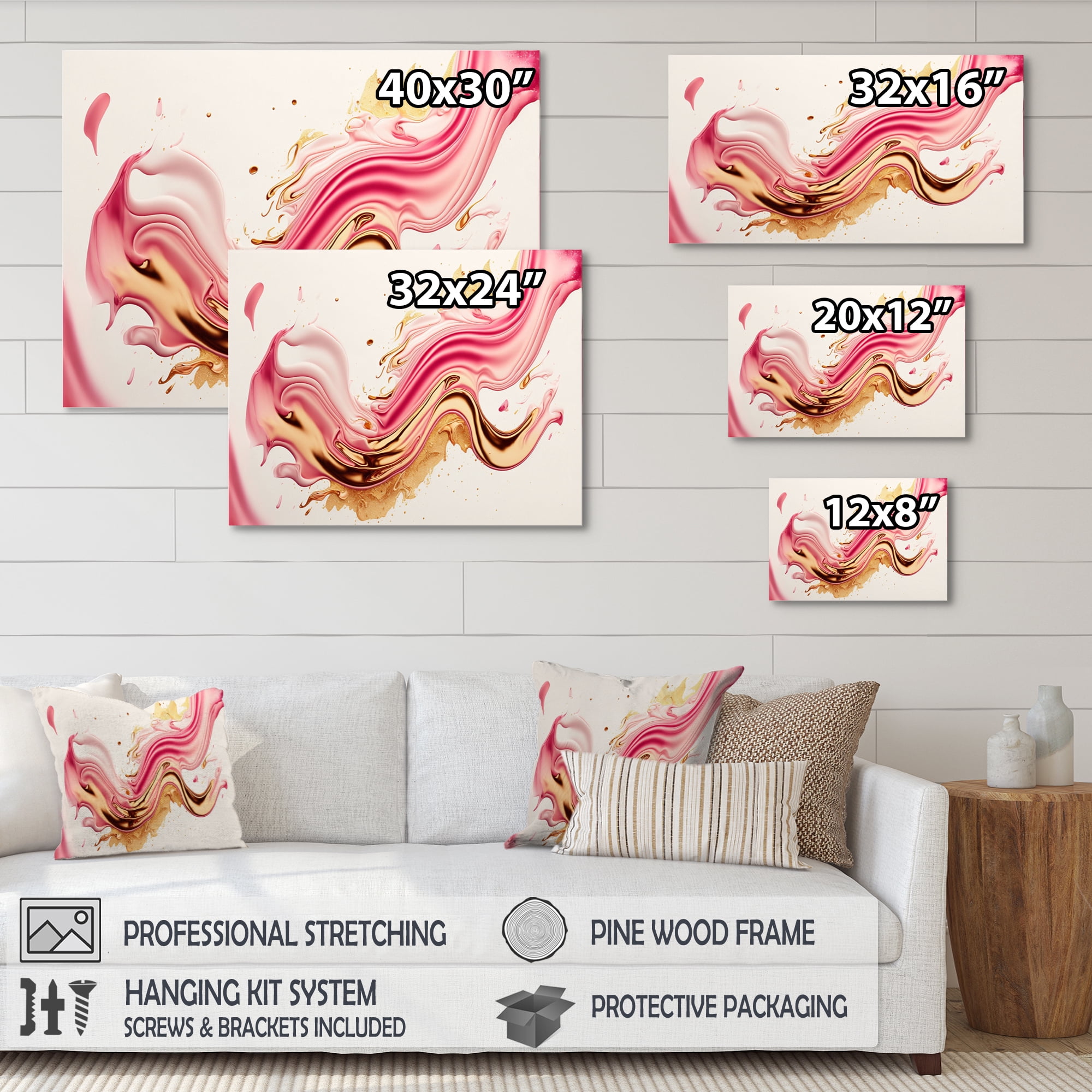 Designart Bold Pink And Gold Flow Art IV Canvas Wall Art