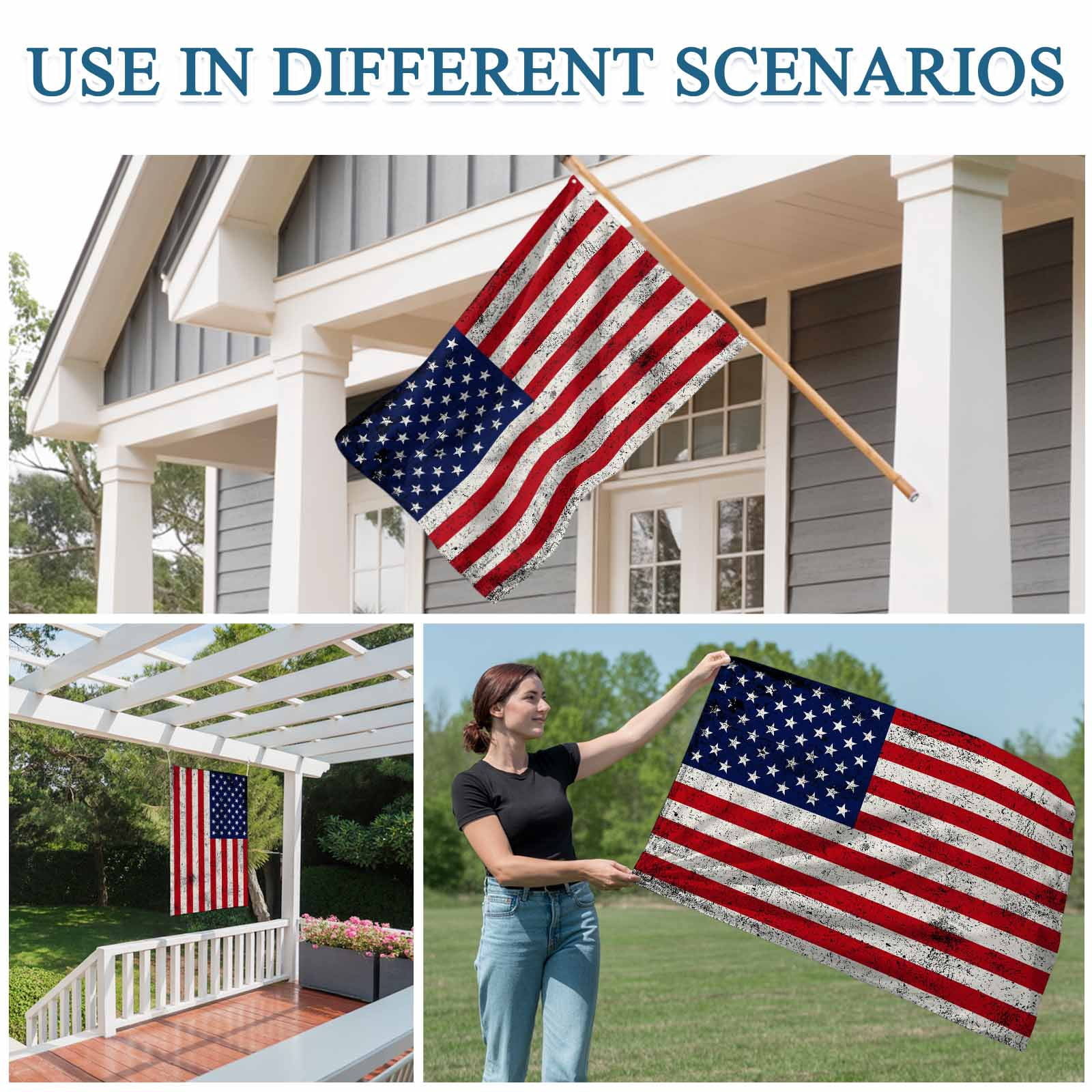 4th of July Flags for Outside 3x5 ft American Flag Outdoor Flags Double Sided Grommets House Banner Retro USA Flag July 4th Patio Yard Flag for Outdoor Party Porch Independence Day Decor