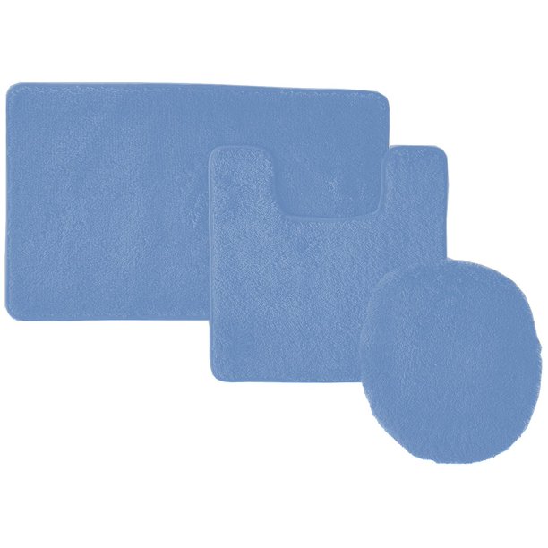 3Piece Hailey Solid Bathroom Set Bath Mat Contour Rug Toilet Lid Cover