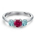 thumbnail image 3 of Gem Stone King 925 Sterling Silver Red Created Ruby and Blue Zircon Engagement Ring for Women | 1.60 Cttw | Round 5MM | Gemstone July Birthstone | Size 8, 3 of 6
