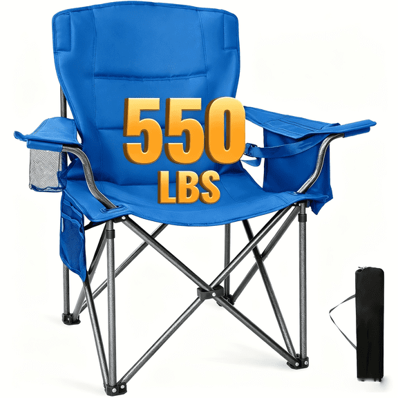 Portable Folding 550lbs Camping Chairs with Cooler and Cup Holder, Black
