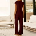 thumbnail image 4 of Amzcrzy_2 Piece Sets for Women Going Out Casual Loose Solid Color Elastic Drawstring Lounge Sets Trendy V Neck Short Sleeve Top Wide Leg Pants Travel Outfits for Women, 4 of 6