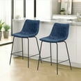 thumbnail image 5 of Abble 24 inch Bar Stools Set of 2, Faux Leather Upholstered Low Back Kitchen Counter Height Stools with Sled Base, Floor-Scratch Protection, Indigo Blue, 5 of 7