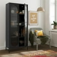 thumbnail image 2 of Mr. Kate Luna Tall 2-Door Accent Cabinet with Fluted Glass, Black, 2 of 13