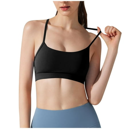 Uaswgudfs Women s Cropped Seamless Tank Top Bra - Wirefree Yoga Sports Bra with Spaghetti Straps for Workout & Casual