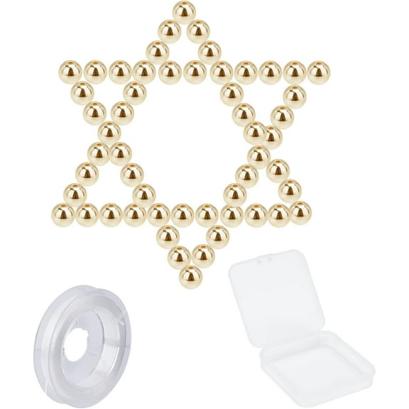 1 Box 400Pcs 4MM Golden Gold Plated Beads Round Loose Spacer Hematite Rondelle Shape Smooth Metal Mini Balls with Elastic Thread for DIY Bracelets Crafts Making Supplies Golden