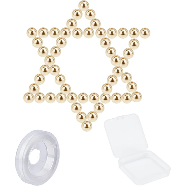 Caja de 400 cuentas redondas de 4 mm chapadas en oro, espaciadoras sueltas de hematita, mini bolas de metal lisas con hilo elástico.