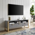 thumbnail image 3 of Posh Living Omer Faux Shagreen TV Stand/Cabinet Gray/Gold, 3 of 11