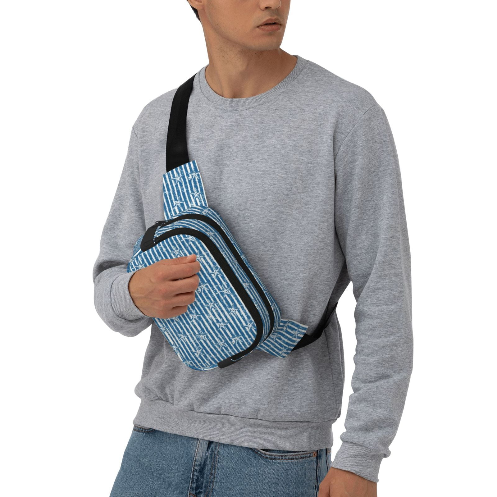 Picia Ocean on Striped Print Square Double-Layer Waist Bag Mini Adjustable Waist Belt Bag Exercise Running Travel Hiking