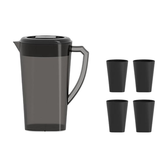Water Pitcher Set 2.2L with 4 Cups, Beverage Dispenser Pitcher with Lid and Glasses, Plastic Drinkware Set for Iced Tea Lemonade Water, Party Serving Set for Home Kitchen Outdoor