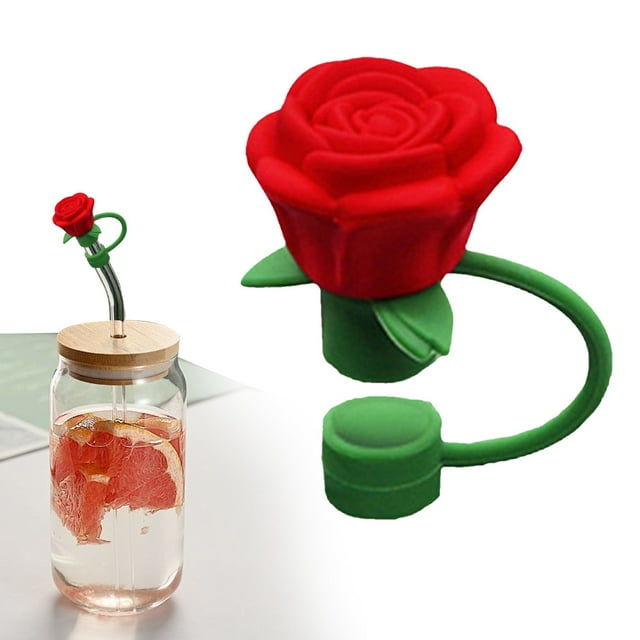 Cqxid Paille à Moins de 5 $ Bouchon de la Saint-Valentin pour Tasse Pics de Fleurs de Rose 10 mm Couvercle en Silicone Embout Réutilisable de Fleurs de Rose pour Femmes Saint-Valentin