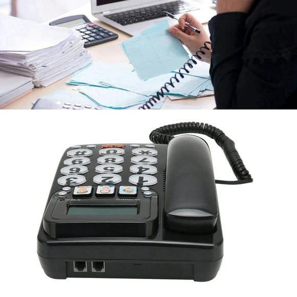 Corded Phone, Last Number Easy Dialing Landline Phones Volume Adjustable for Office Black