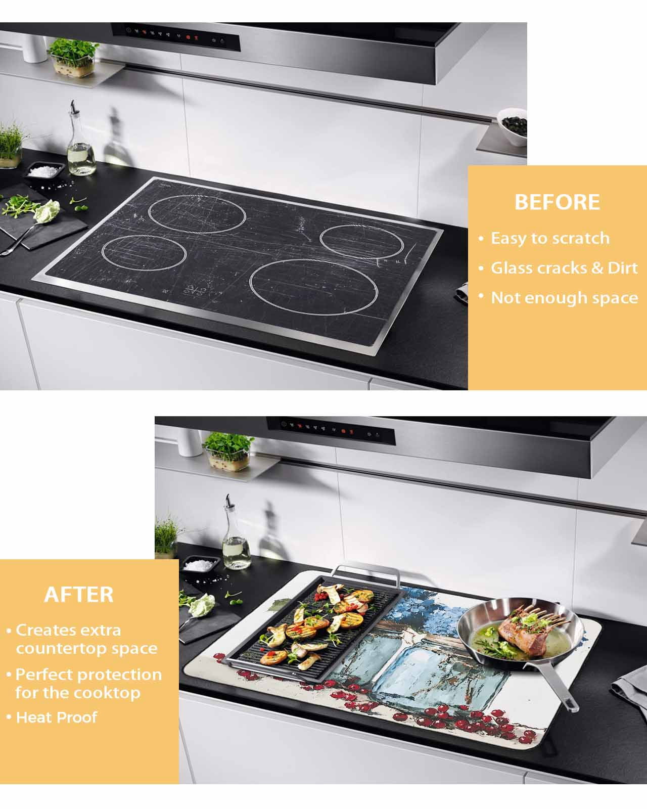 nqOlkjepod Large Induction Cooktop Protector Mat 24"x21", Vintage Flowers Stove Top Covers for Electric Stove, Bottle Hydrangeas Floral Fruit Plant Stove Burner Cover Mats, Glass Top Stove Cover