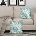 thumbnail image 3 of Teal and Cream Floral Pillow Covers 18x18 Inch Set of 2 Vintage Floral Throw Pillow Covers Chinoiserie Flower Pillowcases Rustic Farmhouse Cotton Linen Square Cushion Covers for Couch Bed Sofa Decor, 3 of 6