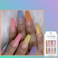 thumbnail image 3 of Glossy Colorful Fake Nails, Coffin Long Press On Nails With Gradient Full Cover For Women And Girls, Acrylic Nails In Rainbow Ombre, 12 Different Sizes Included, 3 of 7