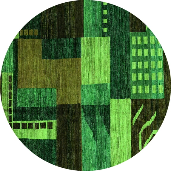 Ahgly Company Indoor Round Oriental Green Modern Area Rugs, 8' Round